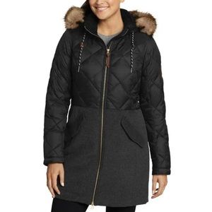 Eddie Bauer Lanely Hybrid Down Parka warm winter coat wool coat black/gray 2XL